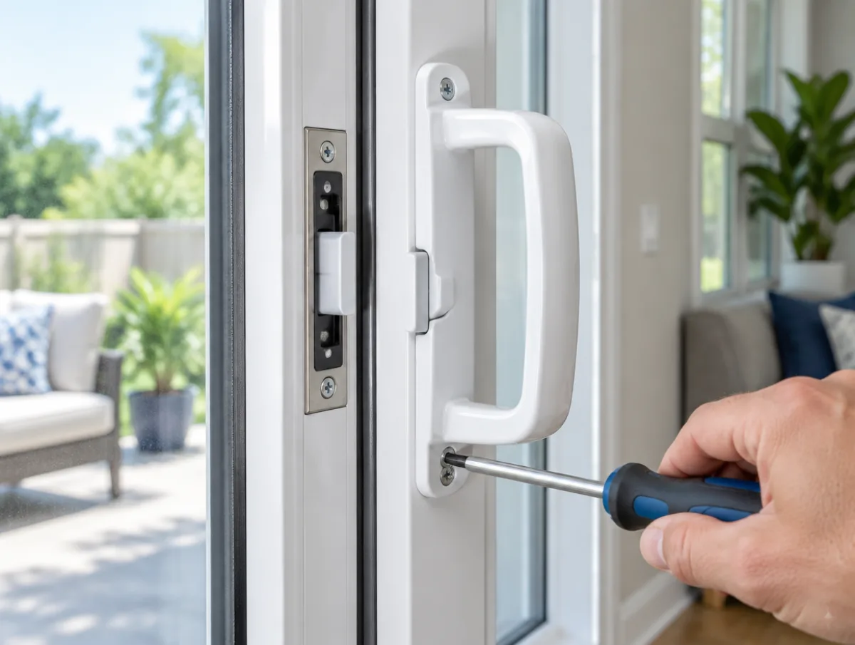 New sliding door handle and latch being installed